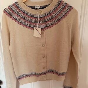 KULE Beige and Red Patterned Cardigan
